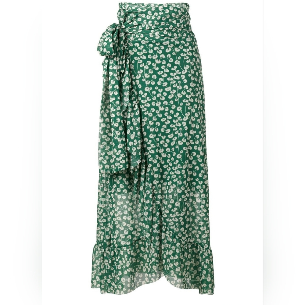 Ganni Capella Mesh Floral Print Wrap Skirt